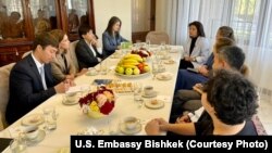 Acting Assistant Secretary for Global Public Affairs Elizabeth Trudeau sits down with Kyrgyzstan's civil society members, Oct. 7, 2022. (U.S. Embassy Bishkek)