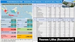 Direktur Jenderal Peternakan dan Kesehatan Hewan, Kementerian Pertanian, Nasrullah memaparkan perkembangan PMK Nasional per 31 Agustus 2022 dalam Webinar Strategi Holistik Mengatasi Kekurangan Populasi Sapi Akibat PMK, Kamis (1 September 2022) (Foto: Yoanes Litha/Tangkapan Layar)