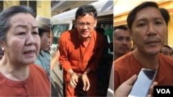 លោក​ស្រី​លឹម មុន្នី (ឆ្វេង) មន្ត្រីសិទ្ធិមនុស្ស​នៃសមាគម​អាដហុក លោក នី ចរិយា អគ្គ​លេខាធិការ​រង​គ.ជ.ប. (កណ្តាល) និង​លោក នី​ សុខា មន្ត្រីសិទ្ធិមនុស្ស​នៃសមាគម​អាដហុក​។ (VOA Khmer) 