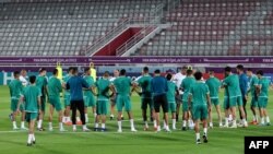 Les Lions de l'Atlas lors d'un entraînement à Doha, en amont du Mondial 2022.