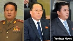 북한이 남북고위급 당국회담을 이틀 앞둔 7일 리선권 조국평화통일위원회 위원장을 단장으로, 전종수 조평통 부위원장, 원길우 체육성 부상, 황충성 조평통 부장, 리경식 민족올림픽조직위원회 위원 등 5명의 대표단 명단을 남측에 통보했다. 사진 왼쪽부터 리선권 위원장, 전종수 부위원장, 황충성 부장.