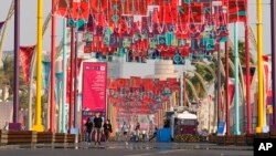 The fan zone at the Doha Corniche is awaiting soccer fans on the day before the start of the Soccer World Cup in Doha, Qatar, Nov. 19, 2022. 