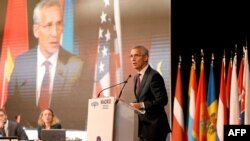Sekretaris Jenderal NATO Jens Stoltenberg berbicara dalam sesi parlementer NATO di Madrid pada 21 November 2022. (Foto: AFP/Oscar Del Pozo)