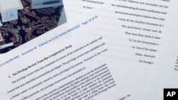 Pages from a Department of Justice court filing on Aug. 30, 2022, in response to a request from the legal team of former President Donald Trump for a special master to review the documents seized during the Aug. 8 search of Mar-a-Lago.