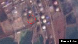 북한 남포의 유류 밀집지역을 촬영한 위성사진. 지름 30m의 새 유류탱크(원 안)가 보인다. 자료=Planet Labs