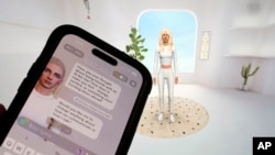 An AI avatar generated on Luka Inc.'s Replika mobile phone app and webpage are shown in this photo, in New York, on Feb. 13, 2024. Companion bots are programmed to form relationships with the humans talking to them on the other side of the screen. (AP Photo/Richard Drew)