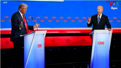 លោក Bidenនិង​លោក Trump ប៉ះសម្តី​គ្នា​​ពេលជជែក​ដេញដោល​លើក​ដំបូង​ក្នុង​ឆ្នាំ ២០២៤