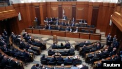 FILE - Lebanese Parliament Speaker Nabih Berri heads a parliament session in a bid to elect a head of state to fill the vacant presidency, in downtown Beirut, Lebanon June 14, 2023.