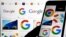 Various Google logos are seen in search results on two devices in New York, Sept. 11, 2023.