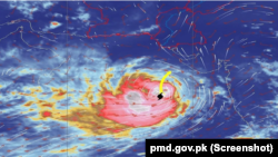 Badai siklon yang sangat kuat (BIPARJOY) di atas Laut Arab Timur-Tengah dalam tangkapan layar. (Foto: Courtesy)
