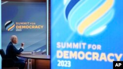 지난해 3월 화상으로 진행된 민주주의 정상회의에서 조 바이든 미국 대통령이 발언하고 있다. (자료사진)