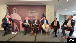 斯坦福大学胡佛研究所在华盛顿举行《矽三角：美国、台湾、中国与全球半导体安全》报告发布会。(2023年7月18日，美国之音锺辰芳拍摄)