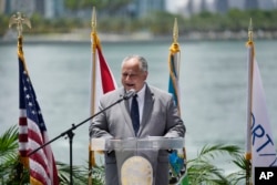 FILE - U.S. Secretary of the Navy Carlos Del Toro speaks during an event in Miami, Florida, July 14, 2023.