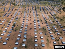 An aerial view of refugee camp of Sudanese people, who fled the conflict in Geneina in Sudan's Darfur region, in Ourang on the outskirts of Adre, Chad, July 25, 2023.