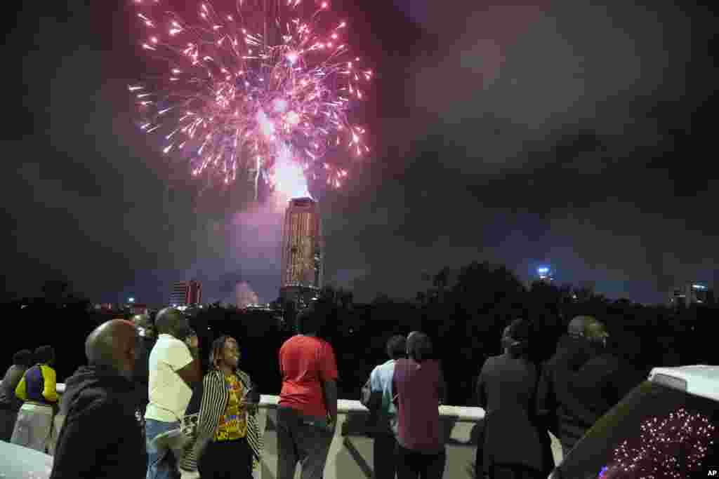 Fireworks explode during New Year's celebrations in Nairobi, Kenya, Jan. 1, 2024.