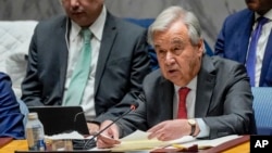 FILE - United Nations Secretary-General António Guterres speaks, Jan. 23, 2024, at United Nations Headquarters. 