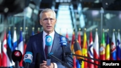 NATO Secretary-General Jens Stoltenberg speaks to the media on the day of the NATO defense ministers' meeting at the Alliance's headquarters in Brussels, Belgium June 13, 2024.