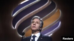U.S. Secretary of State Antony Blinken delivers remarks during the Summit for Democracy on "Advancing Democracy and Internet Freedom in a Digital Age" at the Washington Convention Center in Washington, March 30, 2023.
