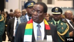 Zimbabwe President Emmerson Mnangagwa arrives at the U.S.-Africa Business Summit, July 12, 2023, in Gaborone, Botswana. (Mqondisi Dube/VOA)