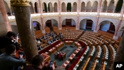 A view of the Hungarian parliament in Budapest, Feb. 5, 2024. Hungary's NATO allies are increasing pressure on Prime Minister Viktor Orban to approve Sweden's accession to the alliance.