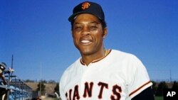 FILE - New York Giants' Willie Mays poses for a photo during baseball spring training in 1972. Mays, one of baseball’s greatest and most beloved players, has died. He was 93.