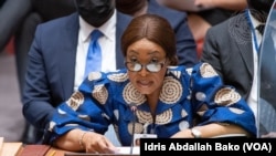 Ministar Harkokin Wajer Gahna, Shirley Ayorkor Botchwey, yayin da take jawabi a zauran MDD