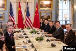 U.S. Secretary of State Antony Blinken meets with Chinese Communist Party International Liaison Department Minister Liu Jianchao at the State Department in Washington, U.S., Jan. 12, 2024.