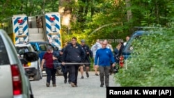 Search and rescue teams leave the command post at St. Mary's Wilderness en route to the Blue Ridge Parkway to search for the site where a Cessna Citation crashed over mountainous terrain near Montebello, Virginia, June 4, 2023. (Randall K. Wolf via AP)