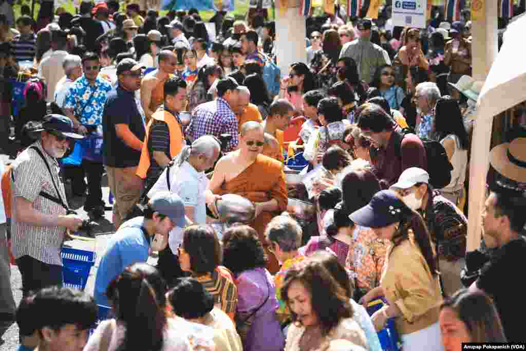 People participated in Songkran Festival at WAT Thai Washington. D.C, April 16, 2023.