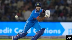 India's Ruturaj Gaikwad plays a shot during the first one day international match between Australia and India in Mohali, India, Sept. 22, 2023.