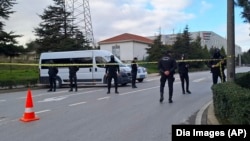 Police cordon off an area outside the Procter & Gamble factory near Gebze, Turkey, Feb. 1, 2024. Two gunmen took hostages at a Procter & Gamble factory in Turkey on Thursday, according to media reports, apparently in protest of the Israel-Hamas war in Gaza. (Dia Images via AP)