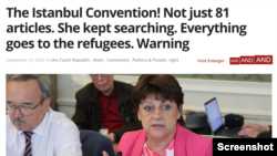 CZ24 News article where MP Nina Nováková makes false claims about the Istanbul Convention and asylum claims; Photo credit: CZ24 News