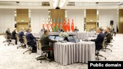 Azərbaycan, Türkiyə və Gürcüstan müdafiə nazirləri (Mənbə: Azərbaycan Müdafiə Nazirliyi) 