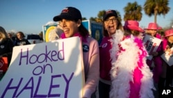 Supporters cheer for Republican presidential candidate former UN Ambassador Nikki Haley at an event at Patriots Point Naval and Maritime Museum Feb. 23, 2024, in Mount Pleasant, S.C.