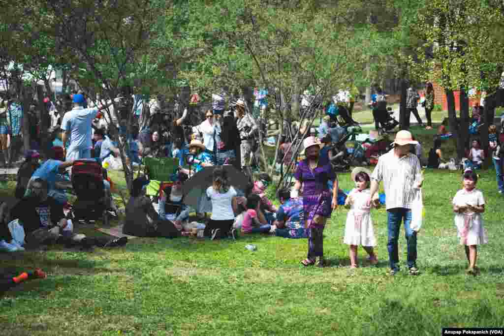 People participated in Songkran Festival at WAT Thai Washington. D.C, April 16, 2023.