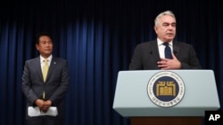 FILE - U.S. National Security Council Coordinator for Indo-Pacific Affairs Kurt Campbell, right, speaks as South Korea’s deputy national security director, Kim Tae-hyo, watches in Seoul, July 18, 2023. President Joe Biden has nominated Campbell to be deputy secretary of state.