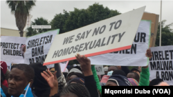 Members of the Evangelical Fellowship of Botswana during a protest against a Bill that seeks to legalize same-sex relations held in Gaborone, July 22, 2023.