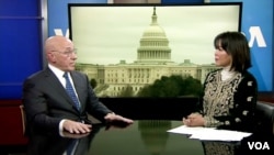 U.N. Special Rapporteur Tom Andrews speaks with VOA reporter Ingyin Naing at the Voice of America studio in Washington on Feb. 2, 2024.