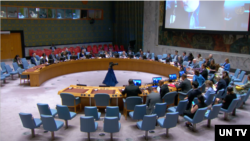 14일 우크라이나를 주제로 열린 안보리 회의가 열리고 있다.