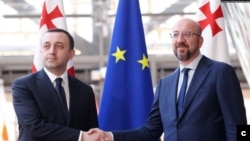 ირაკლი ღარიბაშვილი, საქართველოს პრემიერ-მინისტრი (მარცხნივ) და შარლ მიშელი, ევროპული საბჭოს პრეზიდენტი (მარჯვნივ)