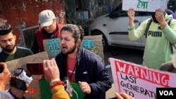Earlier this month, NGOs organized a climate strike at Press Club Jammu to express their concerns regarding lithium’s discovery in Reasi district and its potential environmental impacts (Achyutam/VOA)