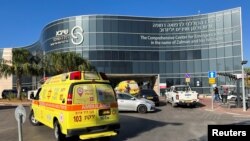 An ambulance outside the emergency room of Sheba Medical Center in Tel Hashomer, as Israeli Prime Minister Benjamin Netanyahu was hospitalized in Ramat Gan, Israel, July 15, 2023.