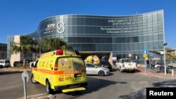 An ambulance outside the emergency room of Sheba Medical Center in Tel Hashomer, as Israeli Prime Minister Benjamin Netanyahu was hospitalized in Ramat Gan, Israel, July 15, 2023.