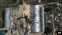 A farm storage building is seen heavily damaged after a Russian attack in Odesa region, Ukraine, July 21, 2023.