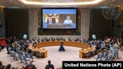 In this photo provided by United Nations Photo, a wide view of the first ever Security Council meeting on artificial intelligence (AI) held, July 18, 2023, at U.N. headquarters in New York. 