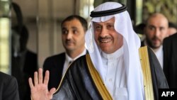 Nayef bin Bandar al-Sudairi, Saudi Arabia's Ambassador to Palestine, arrives at the Palestinian foreign ministry headquarters in Ramallah in the occupied West Bank on Sept. 26, 2023.