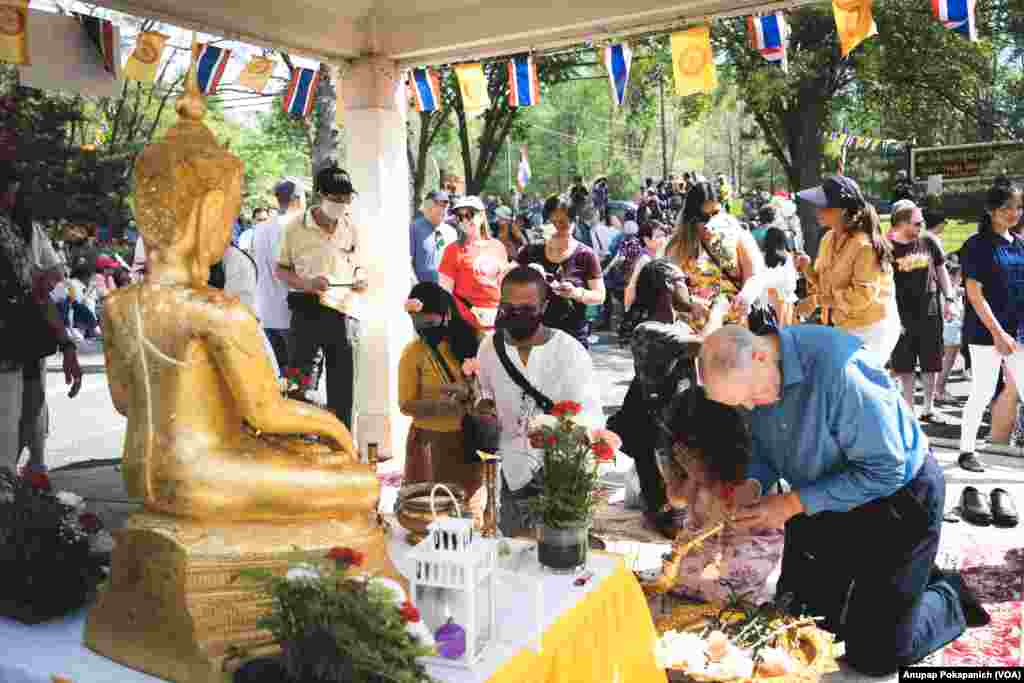 People participated in Songkran Festival at WAT Thai Washington. D.C, April 16, 2023.