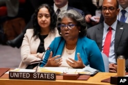 FILE - Linda Thomas-Greenfield, United States ambassador to the United Nations, speaks during a meeting of the UN Security Council, April 24, 2023, at United Nations headquarters.