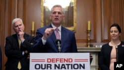 FILE - House Speaker Kevin McCarthy of California speaks during a news conference after the House approved an annual defense bill, on Capitol Hill in Washington, July 14, 2023.