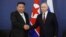 FILE - Russian President Vladimir Putin, right, and North Korean leader Kim Jong Un shake hands during their meeting in Tsiolkovsky, Russia, on Sept. 13, 2023.